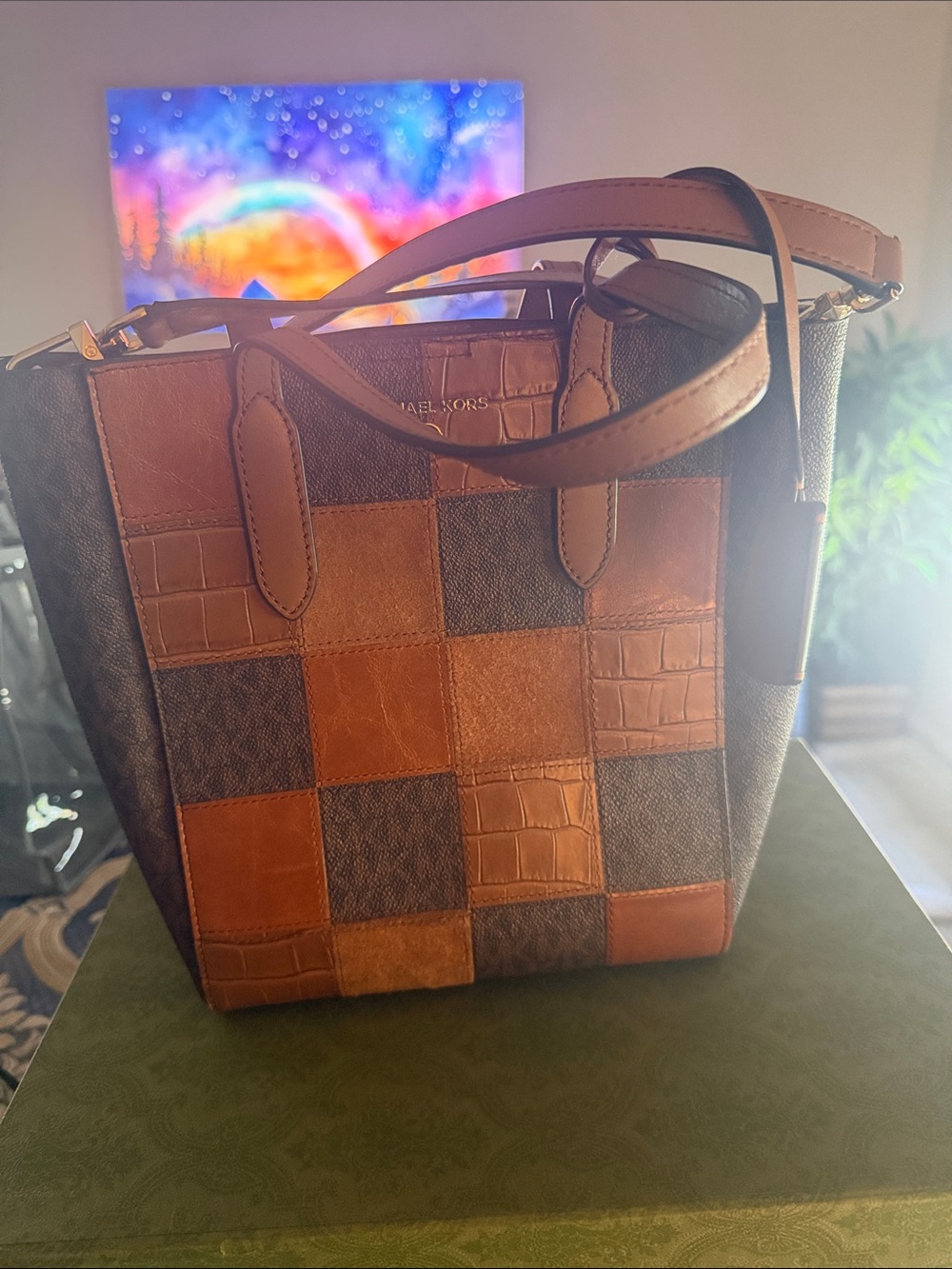 Michael Kors Brown Patchwork Leather Crossbody Tote